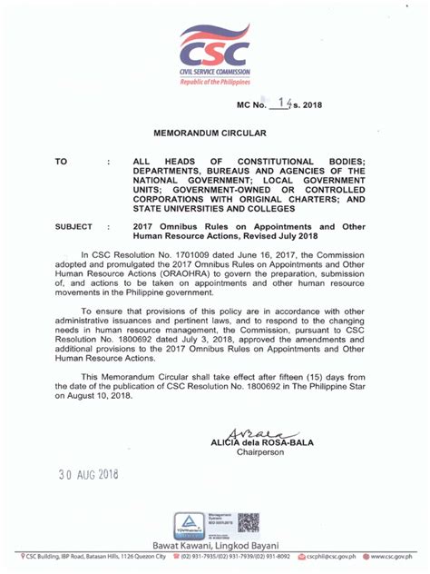 csc mc no. 14 s. 2018|CSC .